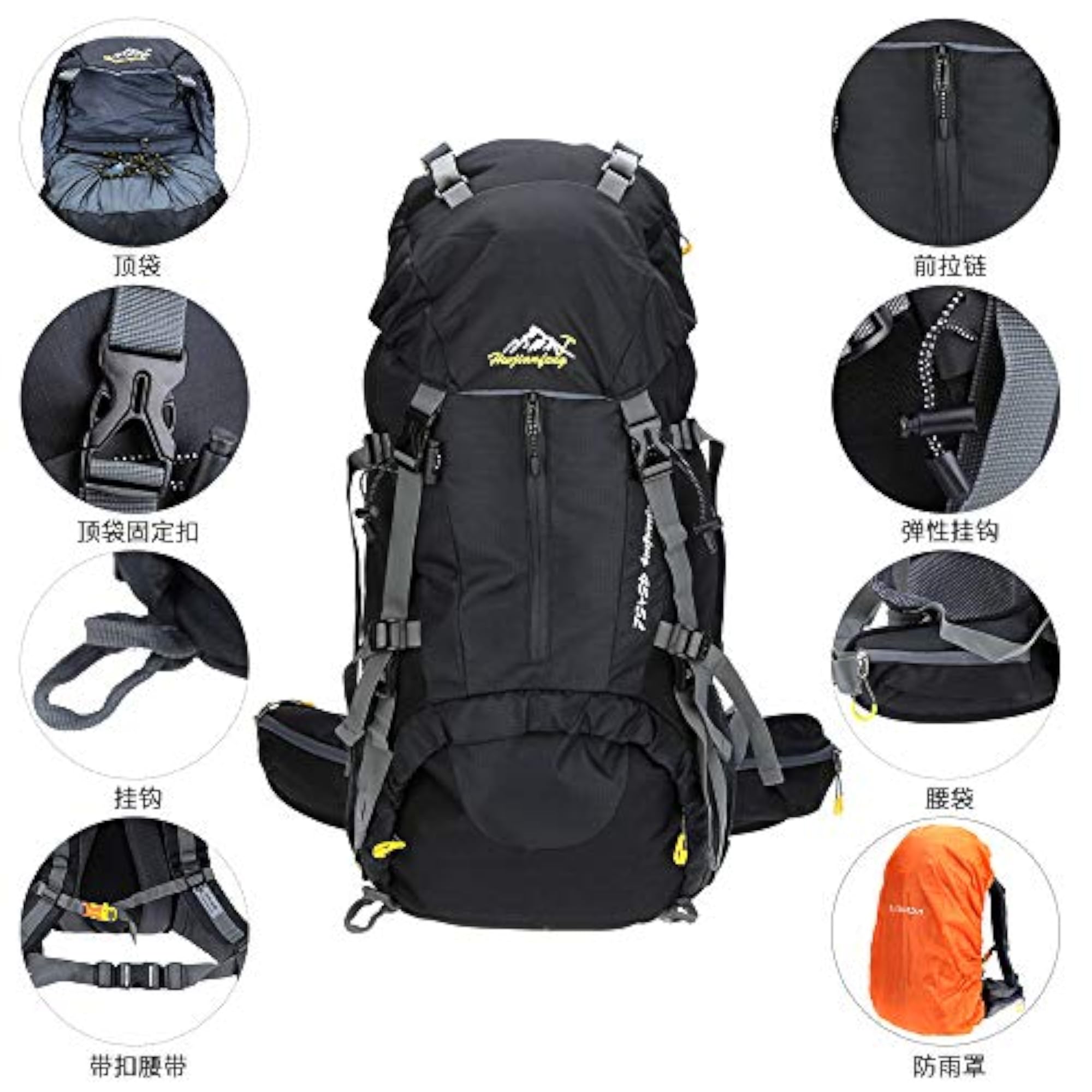 50L Waterproof Outdoor Sport Hiking Backpack with Rain Cover